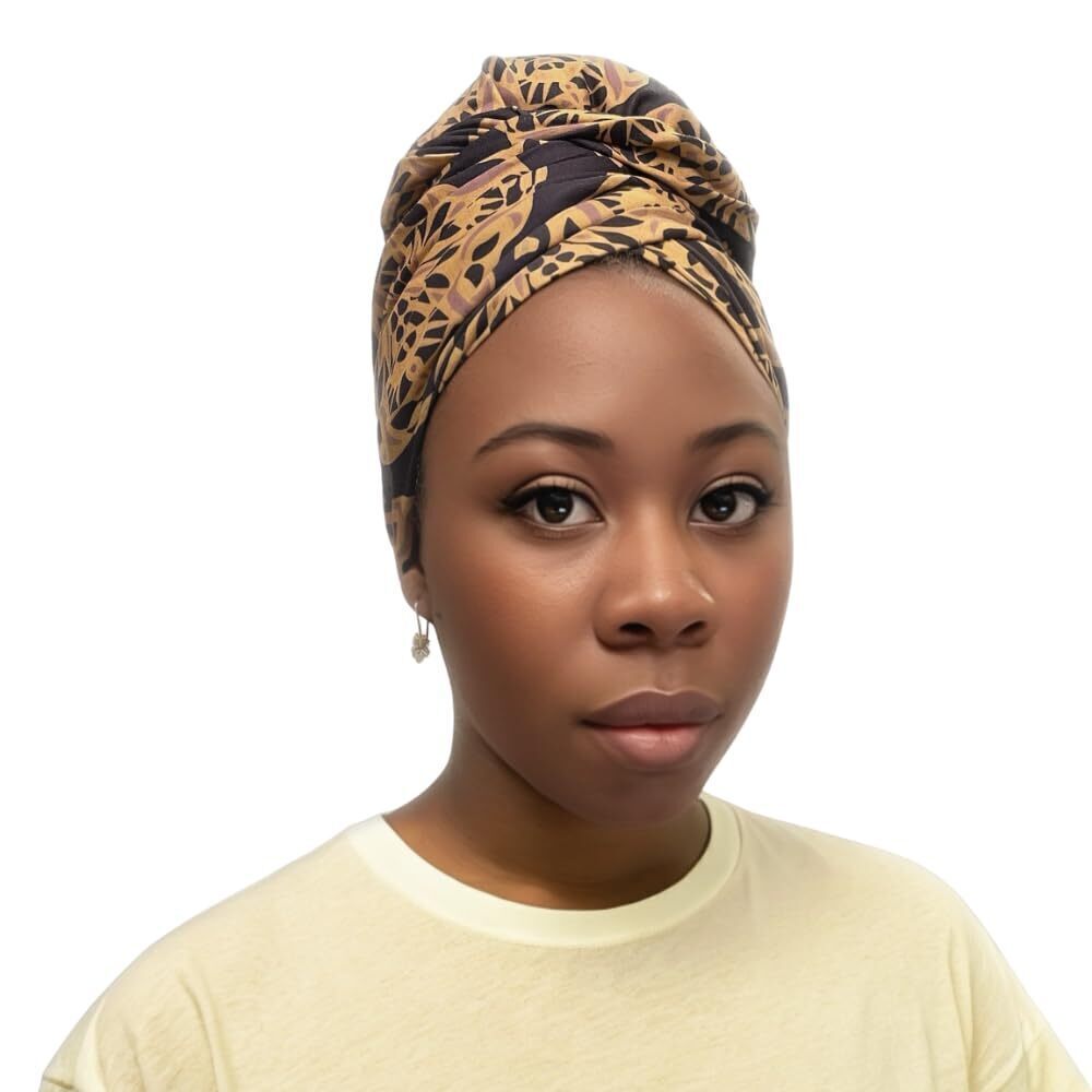 7187 Satin Lined Black and gold print infinite turban